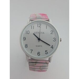 Geneva Watch Women 39mm White Case Floral‎ Stretch Band- New Battery